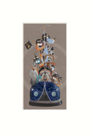 Decorative piece with cartoon dog characters on a dodgem car against a taupe background