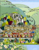 A colourful contemporary landscape art print of the Yorkshire Dales town of Settle by Linda Mellin. Modern landscape wall art idea for the home. 