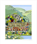 A colourful contemporary landscape art print of the Yorkshire Dales town of Settle by Linda Mellin. Modern landscape wall art idea for the home. 