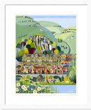 A colourful contemporary landscape art print of the Yorkshire Dales town of Settle by Linda Mellin. Modern landscape wall art idea for the home. 