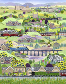 Settle to Carlisle Railway, art print by Linda Mellin. The contemporary picture includes: Flying Scotsman, Mallard & Galatea steam trains. Gift for train enthusiasts. 