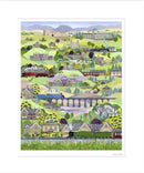 Settle to Carlisle Railway, art print by Linda Mellin. The contemporary picture includes: Flying Scotsman, Mallard & Galatea steam trains. Gift for train enthusiasts. 