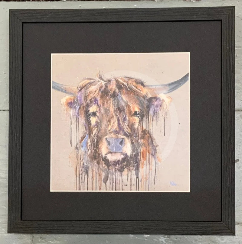 Sid (Mounted Print) by Louise Luton - Highland Cow Picture framed