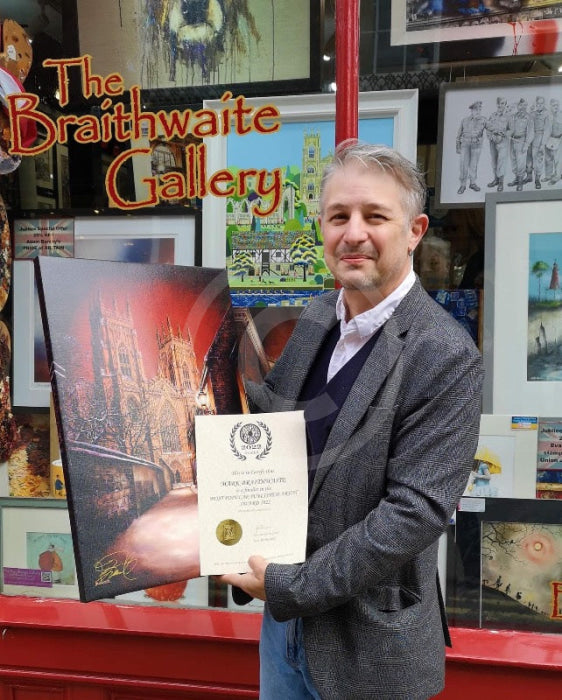 Artist Mark Braithwaite with his Finalist Certificate for the 2022 Fine Art Awards