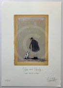 Slow and Steady — One Step at a Time by Sam Toft — Mr Mustard in a wide-brimmed hat and dark coat walking with Doris the Jack Russell Terrier on a pale grey background, signed and numbered limited edition print