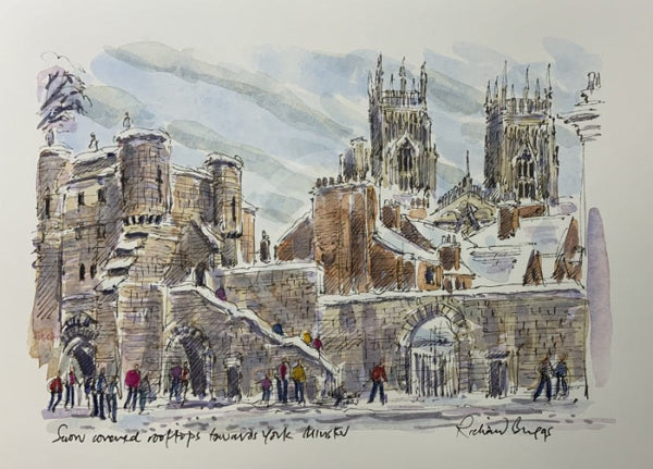 Snow Covered Rooftops Towards York Minster, Richard Briggs ORIGINAL WATERCOLOUR