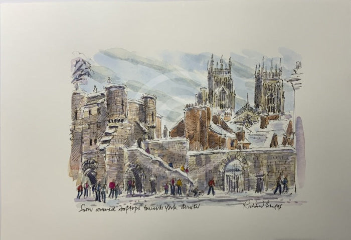 Snow Covered Rooftops Towards York Minster, Richard Briggs ORIGINAL WATERCOLOUR