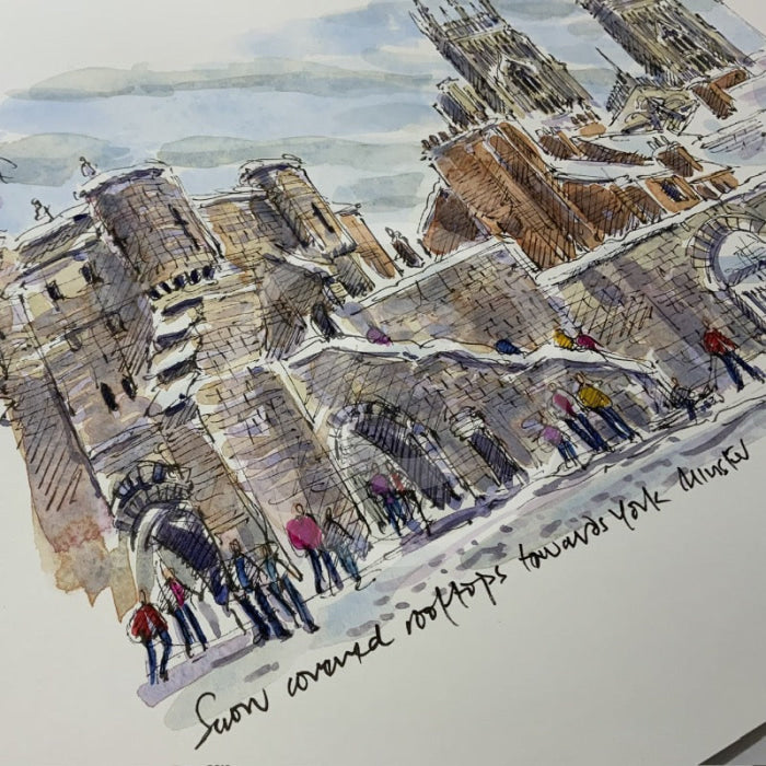 Snow Covered Rooftops Towards York Minster, Richard Briggs ORIGINAL WATERCOLOUR