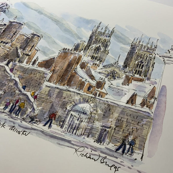 Snow Covered Rooftops Towards York Minster, Richard Briggs ORIGINAL WATERCOLOUR