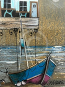 Close up of Artist Signature in Pierfolk, an ORIGINAL Mixed Media from Gary Walton, for PAPYRUS