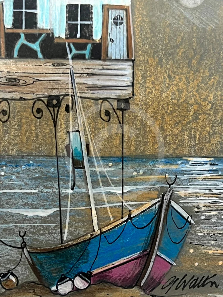 Close up of Artist Signature in Pierfolk, an ORIGINAL Mixed Media from Gary Walton, for PAPYRUS