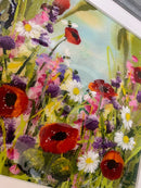 Bumblebee Summer II (10x10") ORIGINAL PAINTING by Rozanne Bell detail