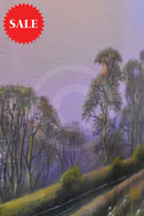 Dawn Skies Reflecting (23.5 x 23.5 ") ORIGINAL PAINTING by Terence Grundy closeup of canvas board  texture (varnished oil on board)