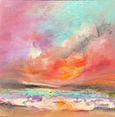 Abstract painting with colorful clouds and landscape