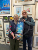 ‘I Found You’ - the painting’s new owners holding their new artwork in front of our Gary Walton wall