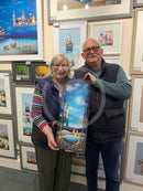 ‘I Found You’ - the painting’s new owners holding their new artwork in front of our Gary Walton wall