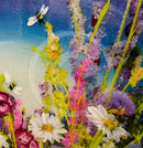 Details showing the multi layers of mixed media. Moonlight Meadows ll by Rozanne Bell