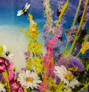 Details showing the multi layers of mixed media. Moonlight Meadows ll by Rozanne Bell