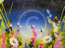 Glittery night sky. Moonlight Meadow ll by Rozanne Bell