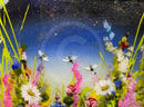 Glittery night sky. Moonlight Meadow ll by Rozanne Bell