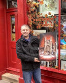 Artist Mark Braithwaite with the original of Silent Night, Monk Bar