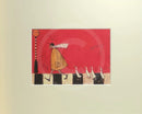 Crossing With Ducks by Sam Toft, mounted miniature print. Fun pictures of a man on a zebra crossing followed by four white ducks