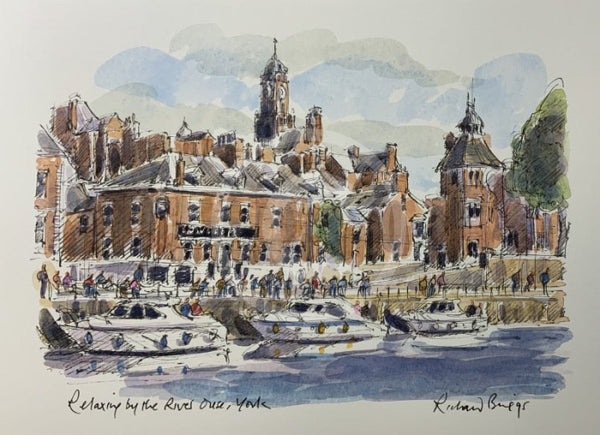 Relaxing By The River Ouse, York, Richard Briggs ORIGINAL WATERCOLOUR