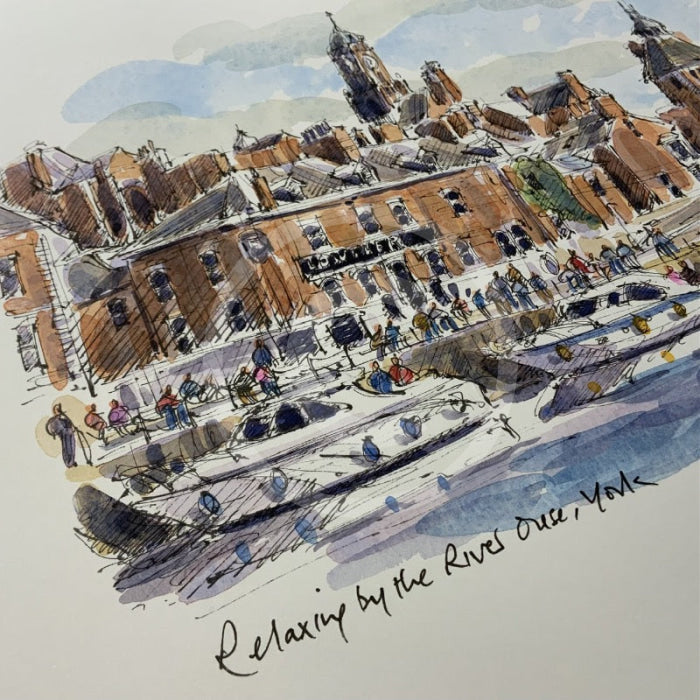 Relaxing By The River Ouse, York, Richard Briggs ORIGINAL WATERCOLOUR