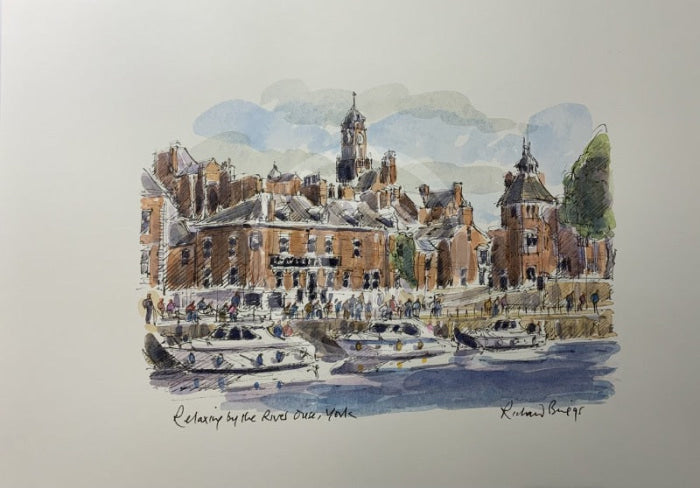 Relaxing By The River Ouse, York, Richard Briggs ORIGINAL WATERCOLOUR