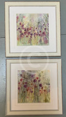 Spring Floral Pods 1 and 2 by Catherine Stephenson Mounted Miniature Art Print framed on distressed pastel white