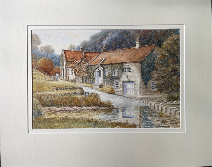 Stepping Stones at Lealhom, Glaisdale - Sam Burden ORIGINAL WATERCOLOUR mounted
