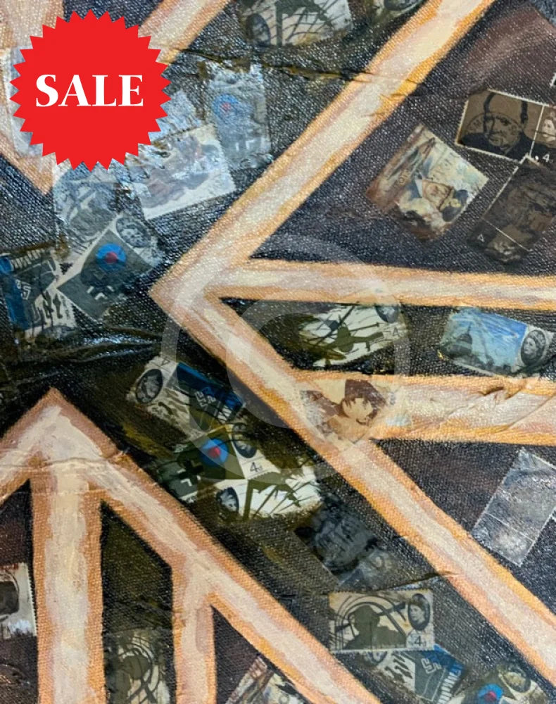 Stiff Upper Lip - Original Mixed Media Painting By Eva Alexander Embellished With Postage Stamps
