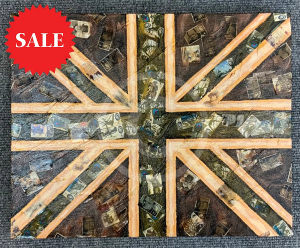 Stiff Upper Lip - Original Mixed Media Painting By Eva Alexander Embellished With Postage Stamps