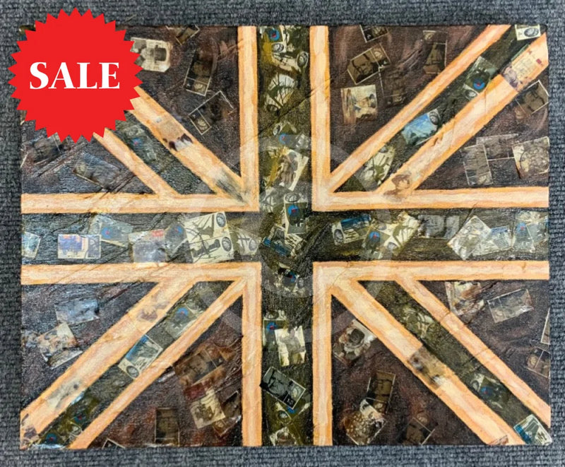 Stiff Upper Lip - Original Mixed Media Painting By Eva Alexander Embellished With Postage Stamps