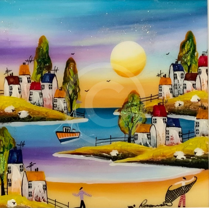 Sunset Over Sandy Cove (10X10) Original Painting By Rozanne Bell