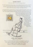 A printed certificate or art reproduction card for Sam Toft's 'A Big Old Squish' artwork. The card features black text at the top, a small color illustration of a dog and fish near the upper left, a black-and-white line drawing of a dog at the bottom left, and explanatory text about the limited edition print.