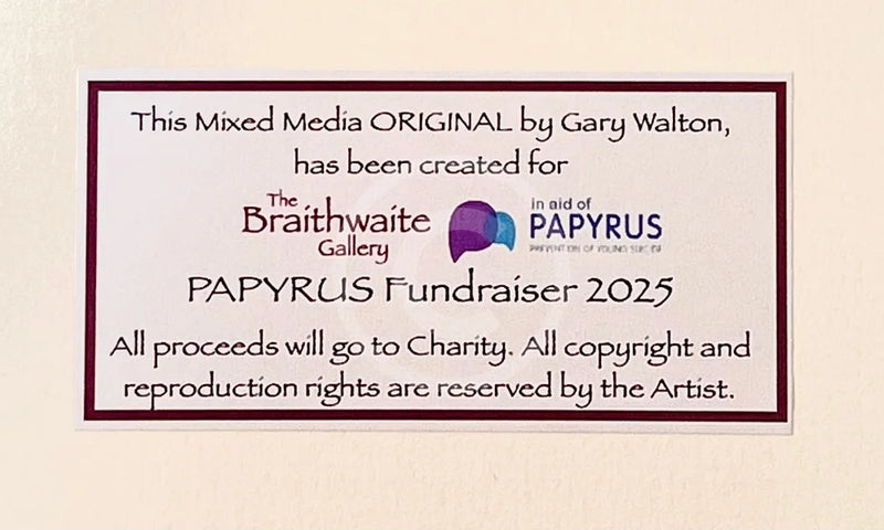 Close up of Certificate of Authenticity for The Camper's Calling, an ORIGINAL Mixed Media from Gary Walton, for PAPYRUS