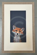 The Charmer, quirky fox portrait, Artist Proof limited edition print, framed in 281 Almond 