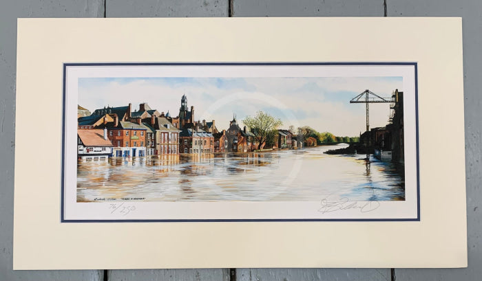The River in Flood from Ouse Bridge by Mark Braithwaite - mounted giclée