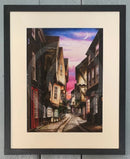 The Shambles at Twilight by Mark Braithwaite antique white mount, framed
