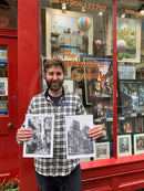 Artist Drawneup with his linocut prints of York