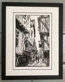 The Shambles, Hand Printed Linocut by Drawneup Framed