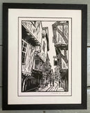 The Shambles, Hand Printed Linocut by Drawneup Framed
