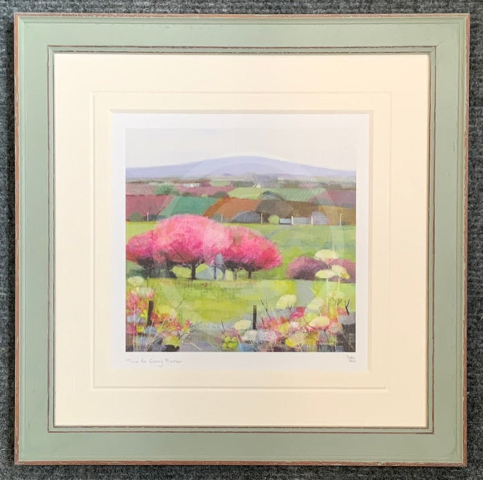 Time for Cherry Blossom by Debbie Neill Mounted Miniature, Landscape Print