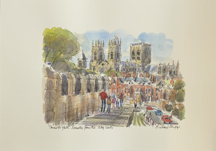 Towards York Minster From The City Walls,  York, Richard Briggs ORIGINAL WATERCOLOUR