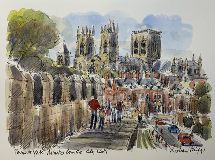 Towards York Minster From The City Walls,  York, Richard Briggs ORIGINAL WATERCOLOUR