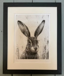 Watching Hare III (portrait) by Nolon Stacey Framed in medium groove black