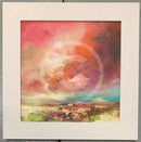 Framed artwork of a colorful landscape with a dynamic sky.