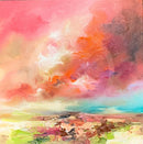 Abstract painting with a mix of pink, orange, and green colors.
