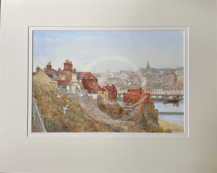 Whitby Seagulls - Sam Burden ORIGINAL WATERCOLOUR mounted